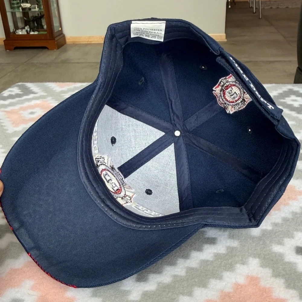 NEW Embroidered Fire Dept FD Cap with Red Flame Visor - navy blue one size